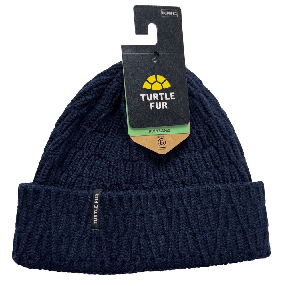 Turtle Fur Polylana Beanie Navy Blue Knit‎ Cuffed Winter Hat Adult One Size NWT